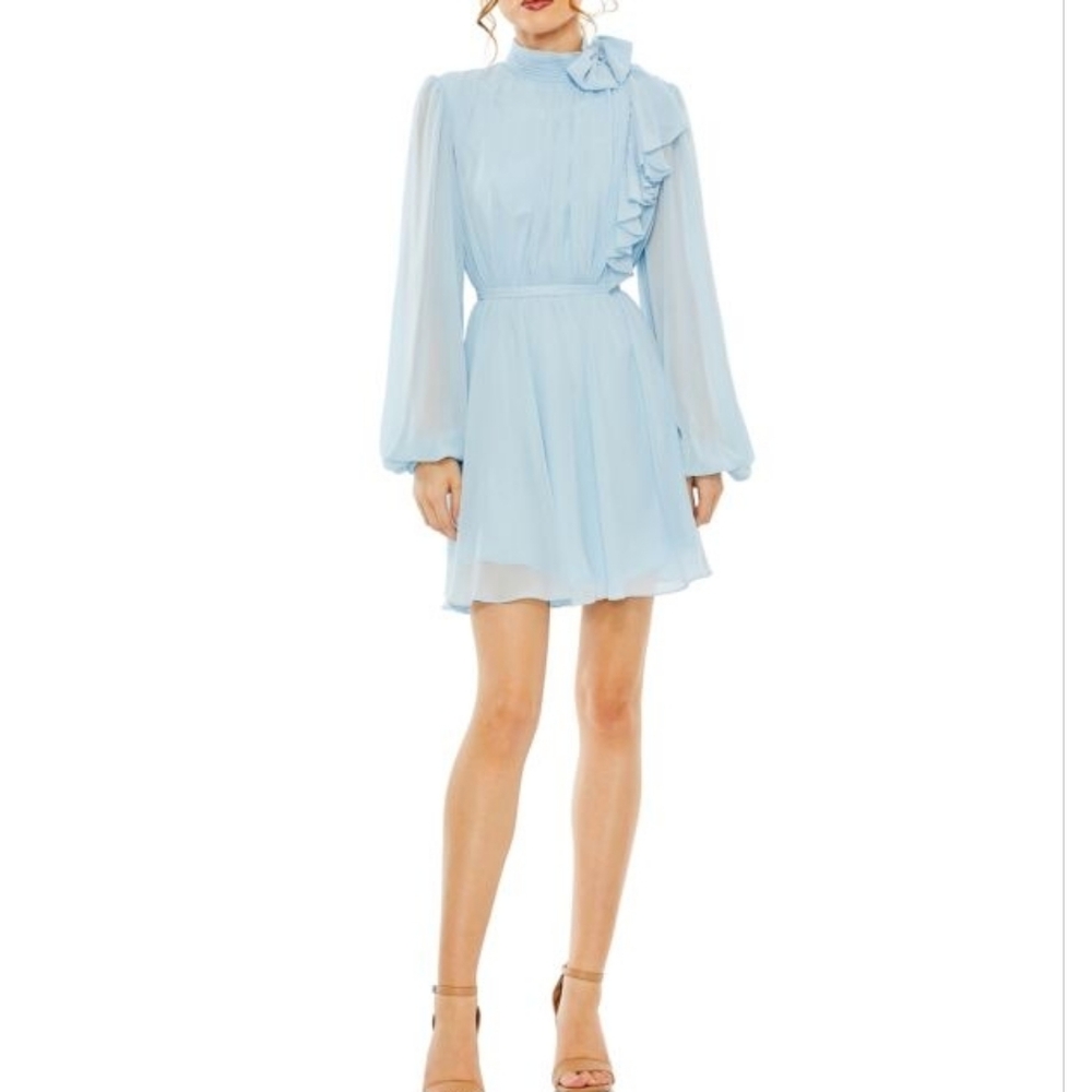 NWT MAC DUGGAL | $348 High Neck Formal Mini Dress - Blue - Picture 2 of 4